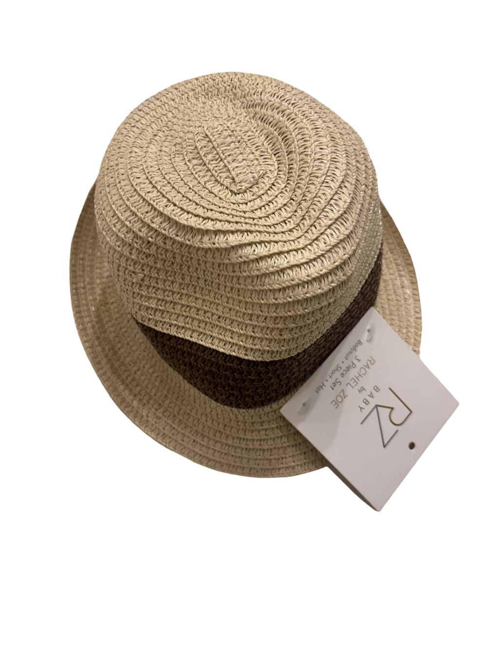 Rachel Zoe Unisex Stylish Beige Toddler Fedora Straw Sun Hat with Brown Trim